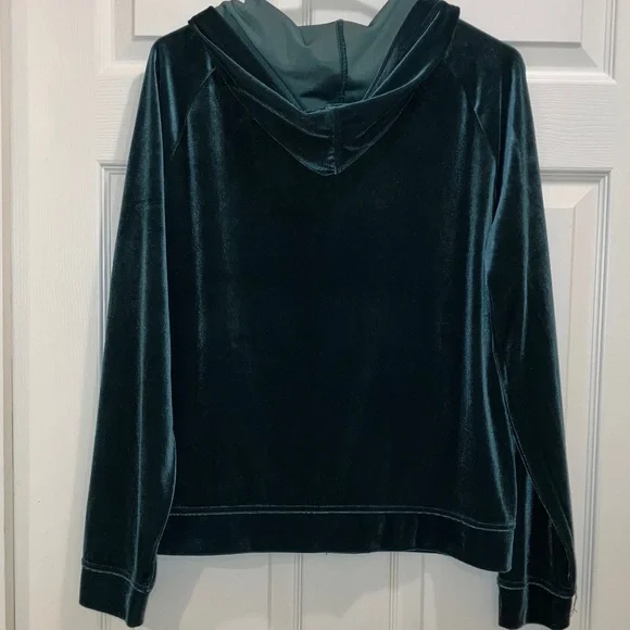 Newport News Velour Feel Zip Hoodie XL Dark Green Soft Stretch Jacket Like New - Picture 3 of 5